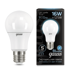 Лампа Gauss LED A60 16W E27 1470lm 4100K 1/10/50