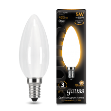 Лампа Gauss LED Filament Свеча OPAL E14 5W 420lm 2700К 1/10/50