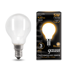 Лампа Gauss LED Filament Шар OPAL E14 5W 420lm 2700K 1/10/50