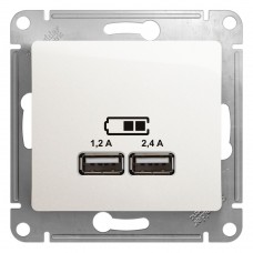 GLOSSA USB РОЗЕТКА А+С, 5В/2,4А, 2х5В/1,2 А, механизм, ПЕРЛАМУТР
