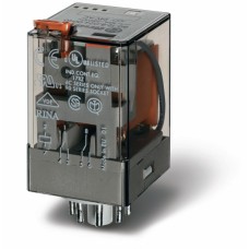 Универсальное электромеханическое реле монтаж в розетку 8-штырьковый разъем 2CO 10A контакты AgNi катушка 36В DC степень защиты RTI опции: кнопка тест + мех.индикатор