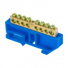Шина ``0`` N (8х12мм) 8 отверстий латунь синий изолятор на DIN-рейку розничный стикер EKF PROxima