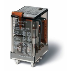 Миниатюрное универсальное электромеханическое реле монтаж в розетку 2CO 10A контакты AgNi катушка 12В DC степень защиты RTI опции: кнопка тест + мех.индикатор + диод + LED