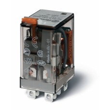 Миниатюрное силовое электромеханическое реле монтаж в розетку или наконечники Faston (4.8х0.5мм) 2CO 12A контакты AgCdO катушка 24В DC степень защиты RTI опции: кнопка тест + диод + LED