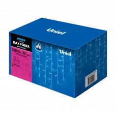 ULD-B3010-200/SWK BLUE IP67 Бахрома светодиодная со статическим свечением, 3м. Соединяемая. 200 светодиодов. Синий свет. Провод белый. TM Uniel.