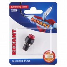 Выключатель-кнопка 250V 1А (2с) ON-OFF красная Micro (PBS-20А) REXANT (в упак. 1шт.)