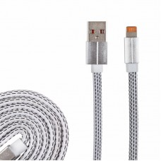 USB кабель для iPhone 5/6/7/8/X моделей, плоский шнур текстиль белый