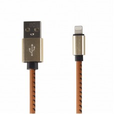 USB кабель для iPhone 5/6/7 моделей, шнур в кожаной оплетке белый