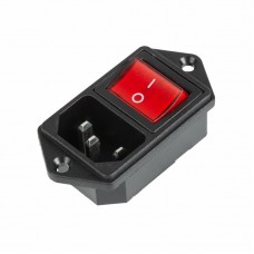 Выключатель клавишный 250 V 16 А (4с) ON-OFF красный с подсветкой и штекером C14 3PIN REXANT