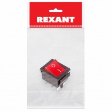 Выключатель клавишный 250V 15А (6с) ON-ON красный с подсветкой (RWB-506, SC-767) REXANT Индивидуальная упаковка 1 шт