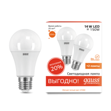 Лампа Gauss LED Elementary A60 14W E27 2700K 1/50 (2 лампы в упаковке)