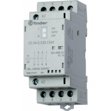 Модульный контактор 4NO 25А контакты AgNi катушка 12В АС/DC ширина 35мм степень защиты IP20 опции: переключатель Авто-Вкл-Выкл + мех.индикатор + LED упаковка 1шт.