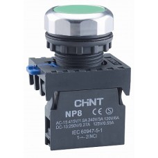 NP8 Кнопка зеленая с подсветкой, 1НО+1НЗ, AC110-220В(LED) IP65 (CHINT)