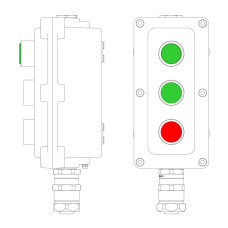 Взрывонепроницаемый пост управления из алюминия LCSD-03-B-MB-L1G(220)x1-P1G(11)x1-P1R(11)x1-PBMB-KAEPM2MHK-20 / 1Ex d IIB T5 Gb / Ex tb IIIC T95гр.С Db IP66